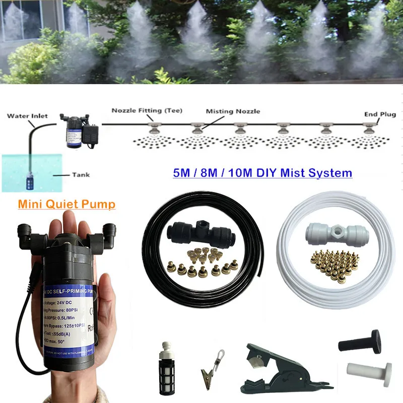 A72 Brass Fog Nozzle 5M/8M/10M DIY Mist System 24V DC Water Pump Sprayer Low Pressure Atomization Humidify Cooling Watering Kits
A72 Brass Fog Nozzle 5M/8M/10M DIY Mist System 24V DC Water Pump Sprayer Low Pressure Atomization Humidify Cooling Watering Kits
