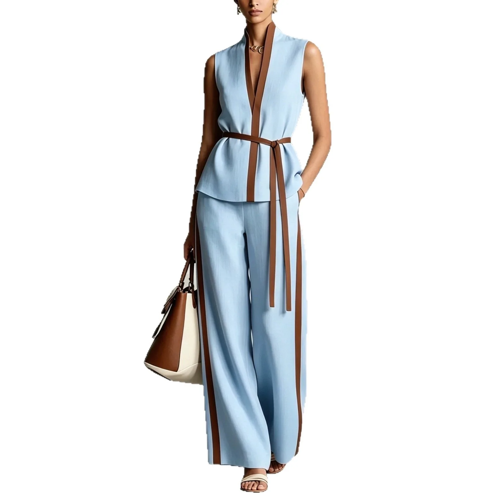 Women's Contrast Color Pockets Wide Leg Pants 2026 New Elegant High Waist Side Trim Casual Office Trousers For Ladies
Women's Contrast Color Pockets Wide Leg Pants 2026 New Elegant High Waist Side Trim Casual Office Trousers For Ladies