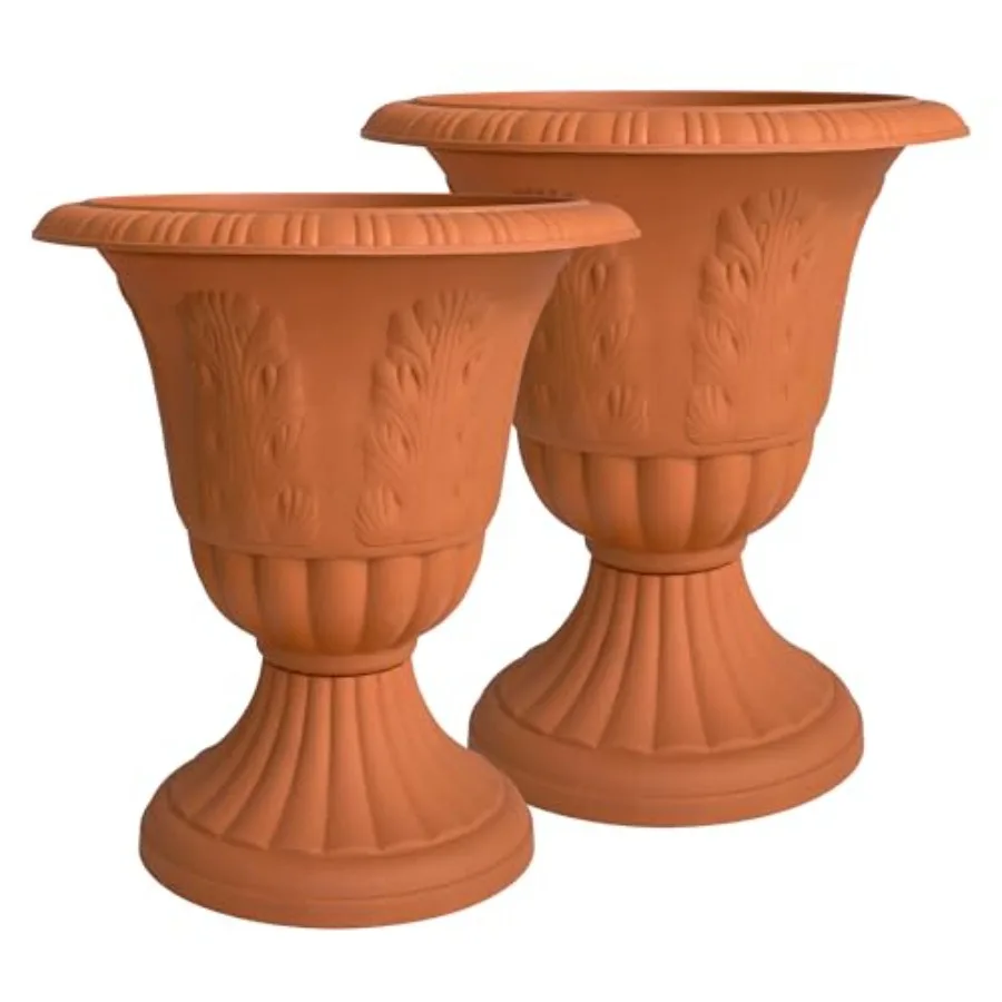 Goblet-shaped plastic planter urns for indoor outdoor garden patio use, terracotta color, lightweight durable material, set of
Goblet-shaped plastic planter urns for indoor outdoor garden patio use, terracotta color, lightweight durable material, set of