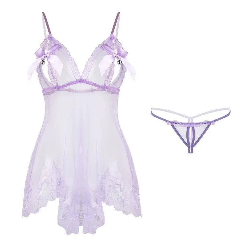 Women's Lace Sexy Mesh Nightgown Set See-through Spaghetti Strap Bow Hollow Out Dress
Women's Lace Sexy Mesh Nightgown Set See-through Spaghetti Strap Bow Hollow Out Dress