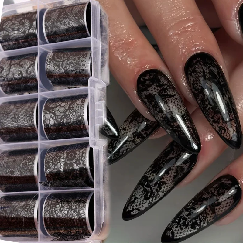 10Rolls Lace Transfer Nail Sticker Black White Untra-Thin Flower French Nails Sliders DIY Manicure Styling Decoration Accessory
10Rolls Lace Transfer Nail Sticker Black White Untra-Thin Flower French Nails Sliders DIY Manicure Styling Decoration Accessory