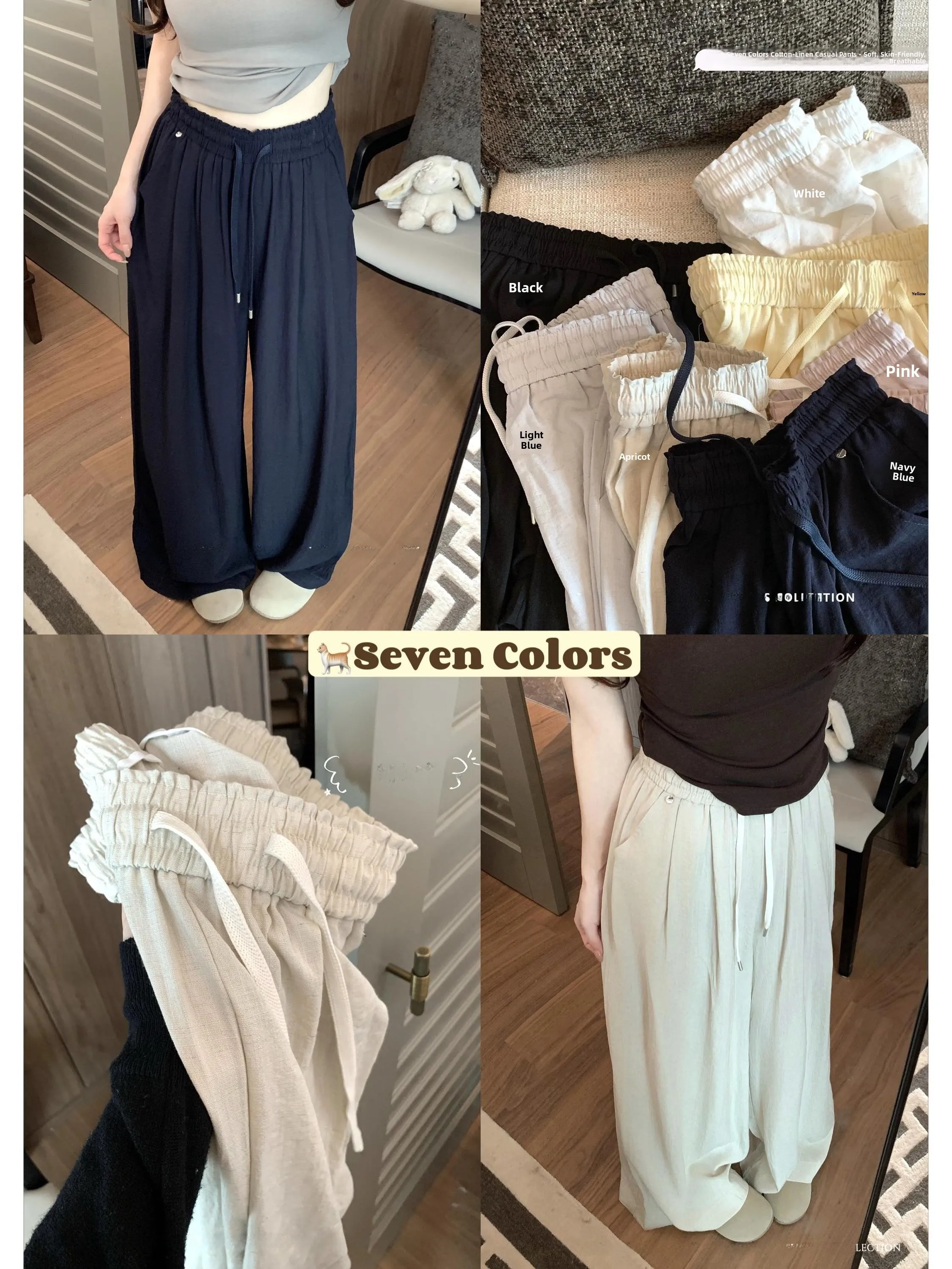 Casual Wide Leg Linen Pants Women's Summer Loose Fit Straight Leg Trousers Elastic Waist Slimming Drawstring Korean Style
Casual Wide Leg Linen Pants Women's Summer Loose Fit Straight Leg Trousers Elastic Waist Slimming Drawstring Korean Style