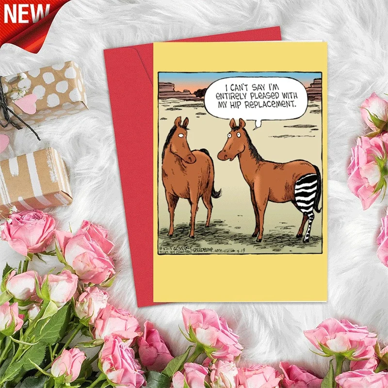 Funny Hip Replacement Get Well Greeting Card, Humorous Horse Zebra Recovery Card for Surgery Patients
Funny Hip Replacement Get Well Greeting Card, Humorous Horse Zebra Recovery Card for Surgery Patients