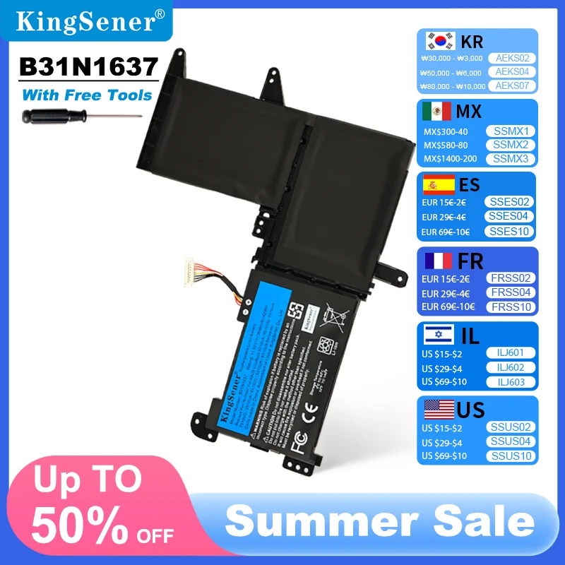 KingSener B31N1637 C31N1637 Аккумулятор для ноутбука ASUS VivoBook X510 X510U X510UQ X510UA S510U S510UF S510UQ F510U F510UA F510UQ
KingSener B31N1637 C31N1637 Аккумулятор для ноутбука ASUS VivoBook X510 X510U X510UQ X510UA S510U S510UF S510UQ F510U F510UA F510UQ