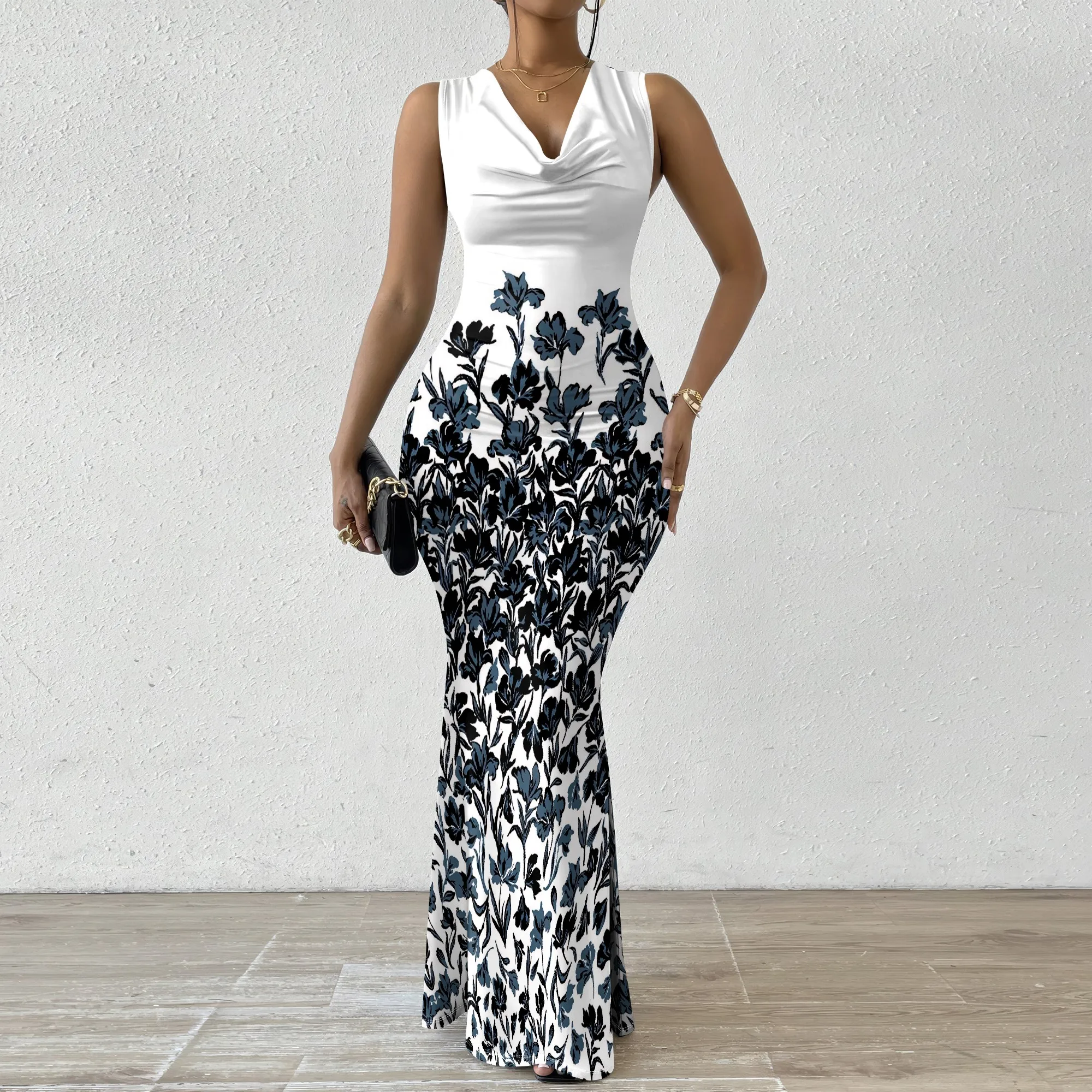 Women's V-Neck Sleeveless Maxi Dress Purple Sketch Floral Print Elegant Bodycon Summer Party Dress
Women's V-Neck Sleeveless Maxi Dress Purple Sketch Floral Print Elegant Bodycon Summer Party Dress