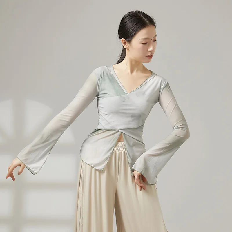 Classical Dance Top Tie-dye Printing Pattern Netting Gauze Costume with Long Sleeves Practice and Performance Yoga Blouse
Classical Dance Top Tie-dye Printing Pattern Netting Gauze Costume with Long Sleeves Practice and Performance Yoga Blouse