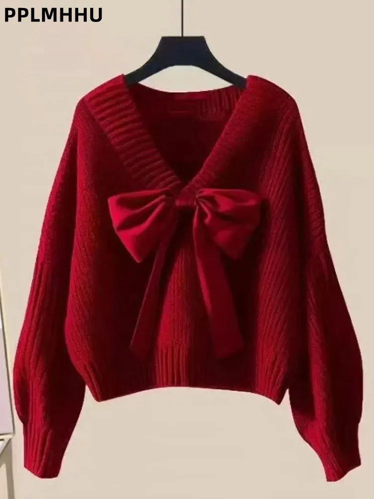 Bow Fashion Korean Knitted Sweater Women's Casual Baggy Long Sleeved V-neck Jumpers Loose Soft Loose Warm Knitwear Pullovers
Bow Fashion Korean Knitted Sweater Women's Casual Baggy Long Sleeved V-neck Jumpers Loose Soft Loose Warm Knitwear Pullovers