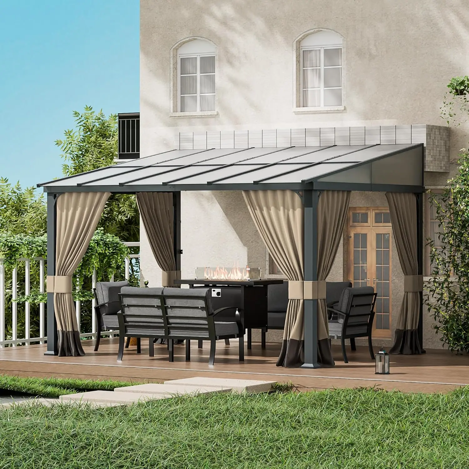 10x12FT Gazebo, Hardtop Wall Mounted Gazebo with Sloping Sun Panel Roof, Awnings for Patio with Metal Frame, Double, Customized
10x12FT Gazebo, Hardtop Wall Mounted Gazebo with Sloping Sun Panel Roof, Awnings for Patio with Metal Frame, Double, Customized