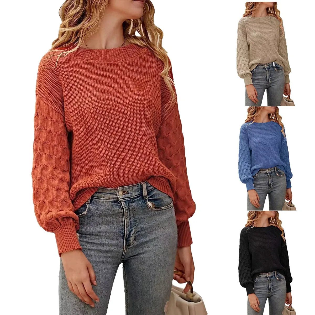Autumn and Winter Sweater for Women New Personality Fashion Lantern Sleeve Round Neck Pullover Knitted Casual Blouse
Autumn and Winter Sweater for Women New Personality Fashion Lantern Sleeve Round Neck Pullover Knitted Casual Blouse