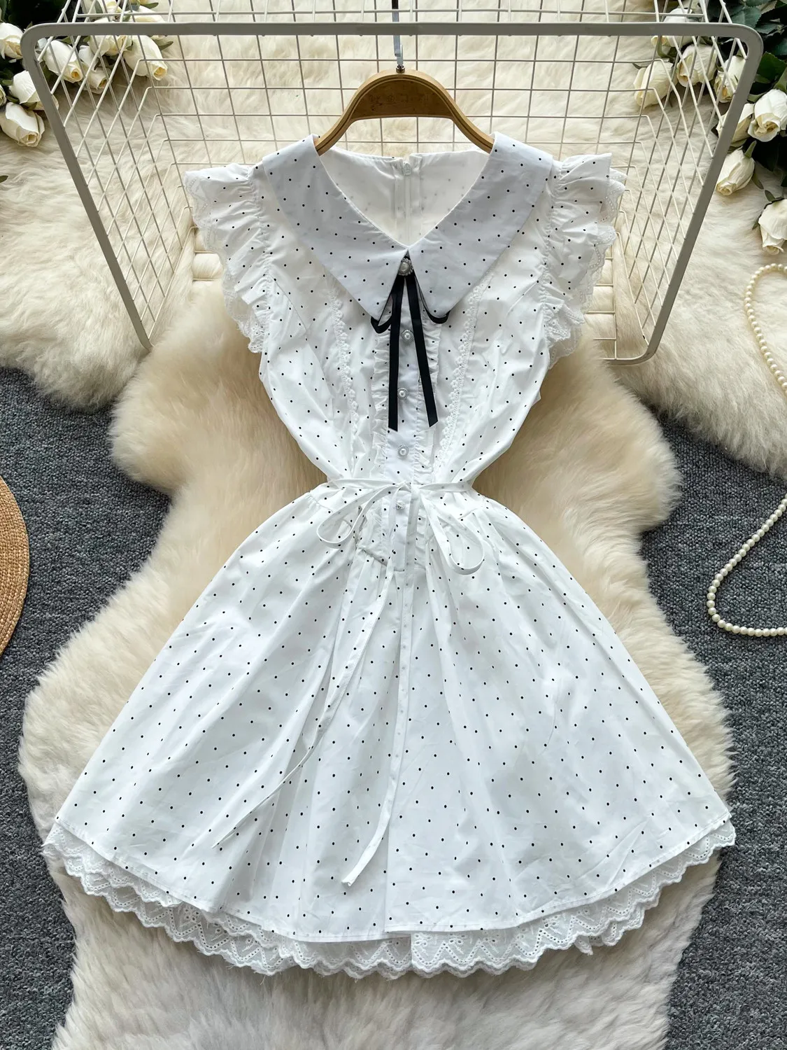 Women White Polka Dot Mini Dress Elegant Vintage Flying Sleeve Dress Korean Preppy Style Bow A-line Dress for Women Summer 2026
Women White Polka Dot Mini Dress Elegant Vintage Flying Sleeve Dress Korean Preppy Style Bow A-line Dress for Women Summer 2026