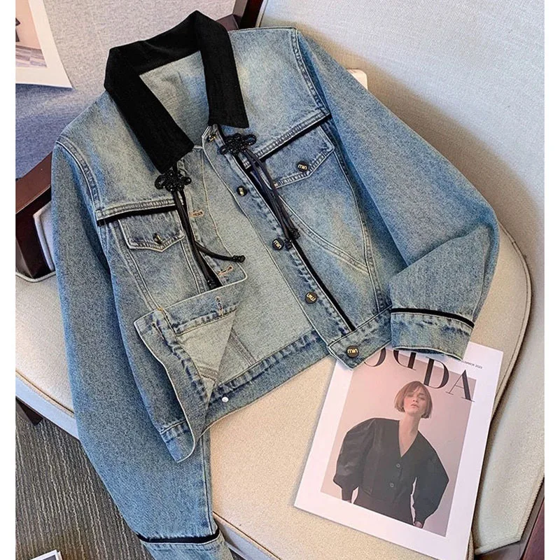 fashion Chinese style disc buckle cowboy coat women spring 2024 new single-breasted short jeans jacket female loose Outwear T327
fashion Chinese style disc buckle cowboy coat women spring 2024 new single-breasted short jeans jacket female loose Outwear T327
