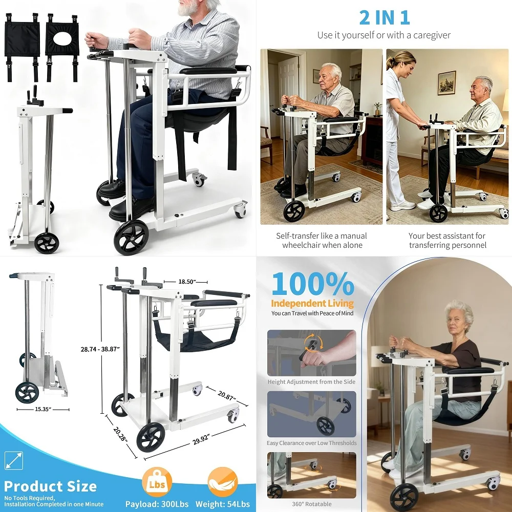 Folding Patient Lift Transfer Chair for Home Use, SelfOperated Mobility Aid for Seniors, Bathroom Wheelchair with Adjustable He
Folding Patient Lift Transfer Chair for Home Use, SelfOperated Mobility Aid for Seniors, Bathroom Wheelchair with Adjustable He