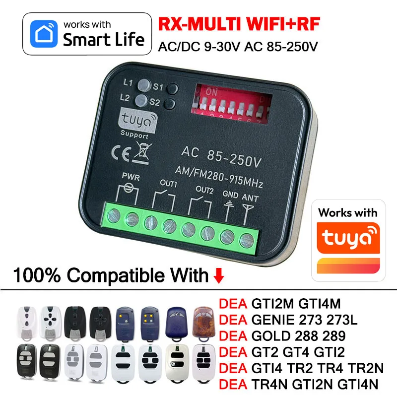 Work With Tuya WiFi RX-MULTI 300-868MHz Receiver Remote Control DEA GTI2 GTI4 TR2 TR4 GT2 GT4 GT2N GT4N GT2M MIO TD2 TR2 TR2N
Work With Tuya WiFi RX-MULTI 300-868MHz Receiver Remote Control DEA GTI2 GTI4 TR2 TR4 GT2 GT4 GT2N GT4N GT2M MIO TD2 TR2 TR2N