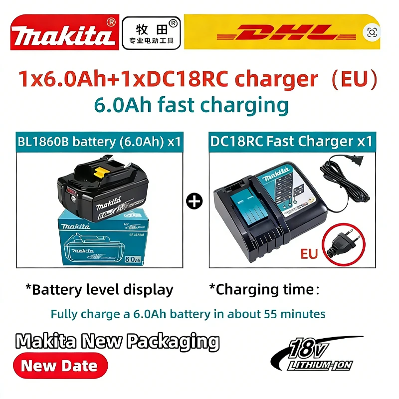 Genuine 6AH makita BL1860 6ah Battery Power Tools Li-ion Replacement LXT BL1850 BL1840 for 18V Screwdriver with BMS 18v battery
Genuine 6AH makita BL1860 6ah Battery Power Tools Li-ion Replacement LXT BL1850 BL1840 for 18V Screwdriver with BMS 18v battery