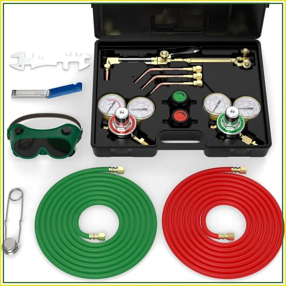 Oxygen & Acetylene Torch Kit, Gas Cutting Welding Torch Set with Regulator Gauges Nozzles Hose
Oxygen & Acetylene Torch Kit, Gas Cutting Welding Torch Set with Regulator Gauges Nozzles Hose