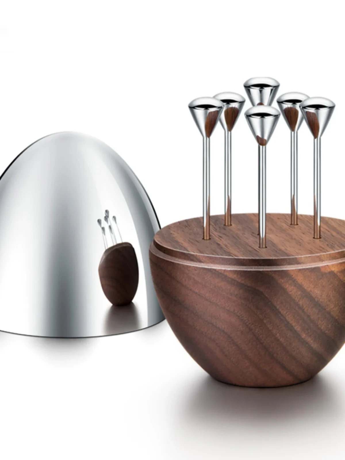 Nordic Luxury Stainless Steel Toothpick Holder with Walnut Base 6 pcs, Cocktail Picks, Fruit Fork for Home Decor, Party and Bar
Nordic Luxury Stainless Steel Toothpick Holder with Walnut Base 6 pcs, Cocktail Picks, Fruit Fork for Home Decor, Party and Bar