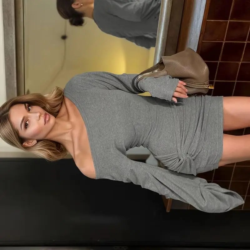 Autumn New Fashionable American Style Sexy Spicy Girl Solid Color Slant Shoulder Twisted Long Sleeve Waist Short Dress for Women
Autumn New Fashionable American Style Sexy Spicy Girl Solid Color Slant Shoulder Twisted Long Sleeve Waist Short Dress for Women