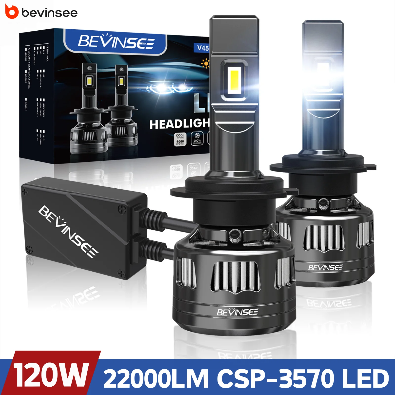 BEVINSEE H7 LED CANBUS Headlight Bulbs High Power H4 H11 H1 9005 HB3 9006 HB4 HIR2 H8 H9 LED Lamp for Car 120W 22000LM 6000K 12V
BEVINSEE H7 LED CANBUS Headlight Bulbs High Power H4 H11 H1 9005 HB3 9006 HB4 HIR2 H8 H9 LED Lamp for Car 120W 22000LM 6000K 12V
