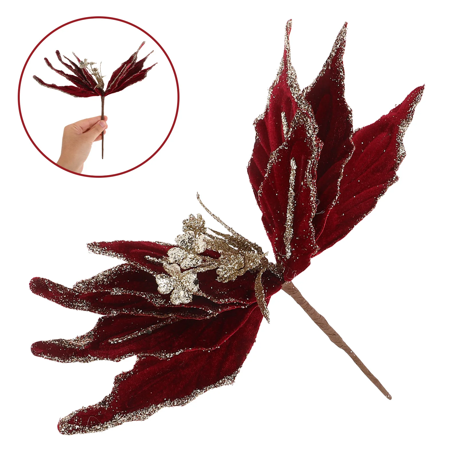 Red Glitter Poinsettia Flower Stems Realistic Faux Flowers for Christmas Tree Garland Wreath Holiday Party Decor
Red Glitter Poinsettia Flower Stems Realistic Faux Flowers for Christmas Tree Garland Wreath Holiday Party Decor