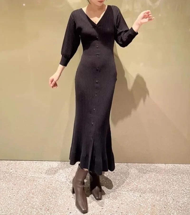 Bodycon Mermaid Vestidos Spring New Knit Dress Japanese V-Neck Dresses Elegant Tmeperament Ropa Mujer Single Breasted Vestido
Bodycon Mermaid Vestidos Spring New Knit Dress Japanese V-Neck Dresses Elegant Tmeperament Ropa Mujer Single Breasted Vestido