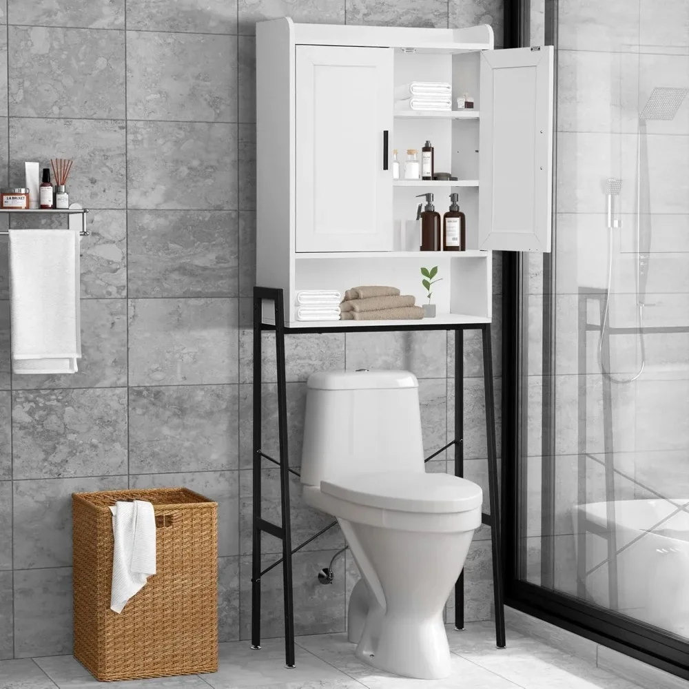 Over The Toilet Storage Cabinet, Wooden Space-Saving Bathroom Organizer Shelf Over Toilet Storage Rack with Double Door.
Over The Toilet Storage Cabinet, Wooden Space-Saving Bathroom Organizer Shelf Over Toilet Storage Rack with Double Door.