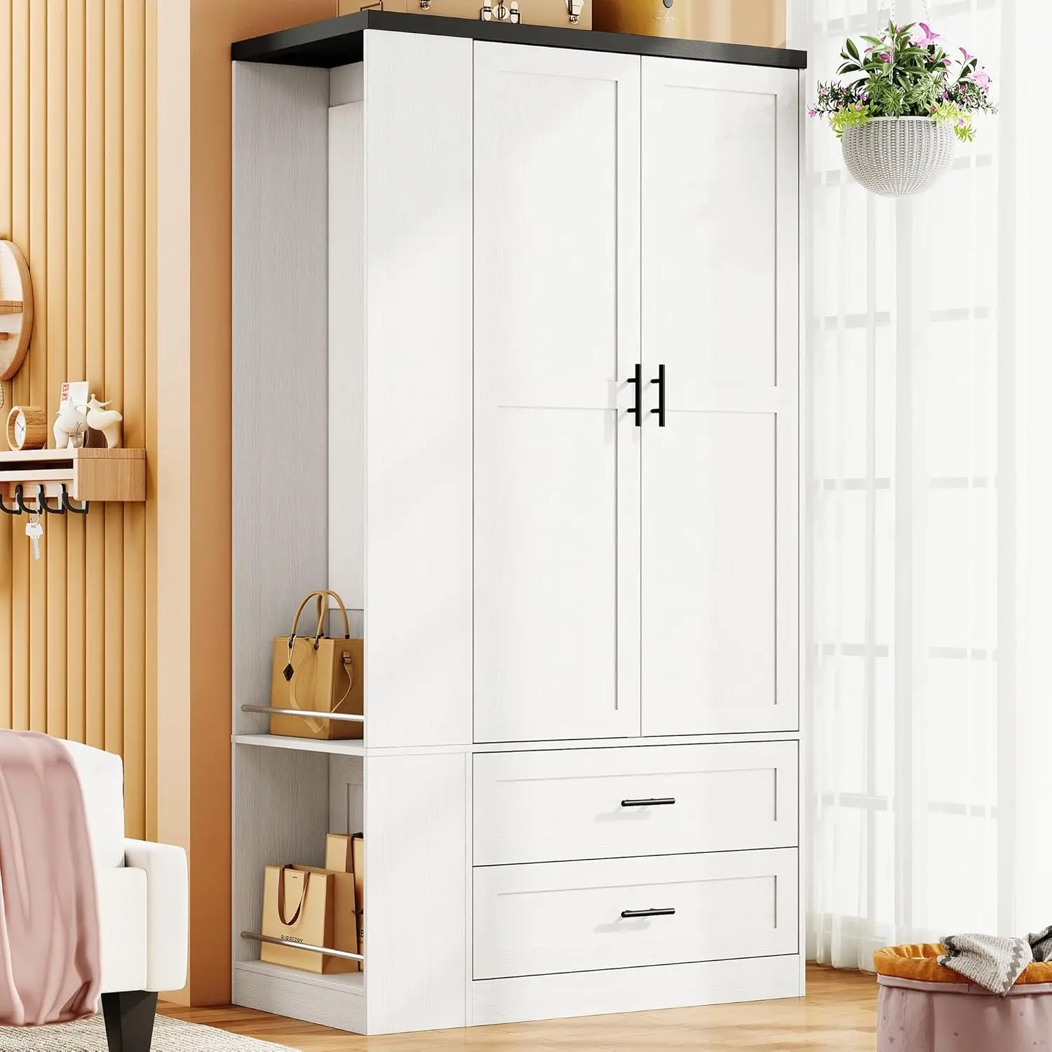 Armoire Wardrobe Closet with Large Mirror, Storage Cabinet with 2 Doors and 2 Drawers, 2 Storage Shelves, 70" Wardrobe Cabinet
Armoire Wardrobe Closet with Large Mirror, Storage Cabinet with 2 Doors and 2 Drawers, 2 Storage Shelves, 70" Wardrobe Cabinet