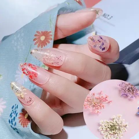 Summer Nail Art Dried Flowers Decoration 3D Natural Floral Colorful Dried Flower Nail Charms Decal DIY Craft Manicure Decorat