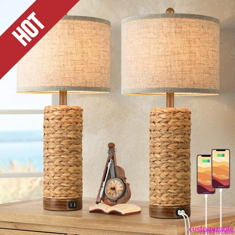 Customizable-Set Of 2 Rattan Table Lamps For Living Room With 2 USB Ports, 27in Tall Bedroom Lamp Costal Farmhouse, Rustic Woven
Customizable-Set Of 2 Rattan Table Lamps For Living Room With 2 USB Ports, 27in Tall Bedroom Lamp Costal Farmhouse, Rustic Woven