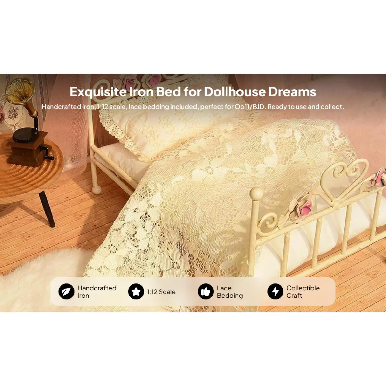 1:12 Iron Bed with Mattress Twin Bed for Window Display Furnishings Gift
1:12 Iron Bed with Mattress Twin Bed for Window Display Furnishings Gift