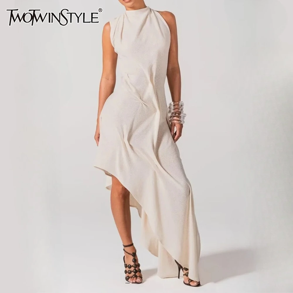 TWOTWINSTYLE Solid Loose Spliced Folds Chic Dress for Women O Neck Sleeveless Irregular Luxury Dresses Female Summer Fashion New
TWOTWINSTYLE Solid Loose Spliced Folds Chic Dress for Women O Neck Sleeveless Irregular Luxury Dresses Female Summer Fashion New
