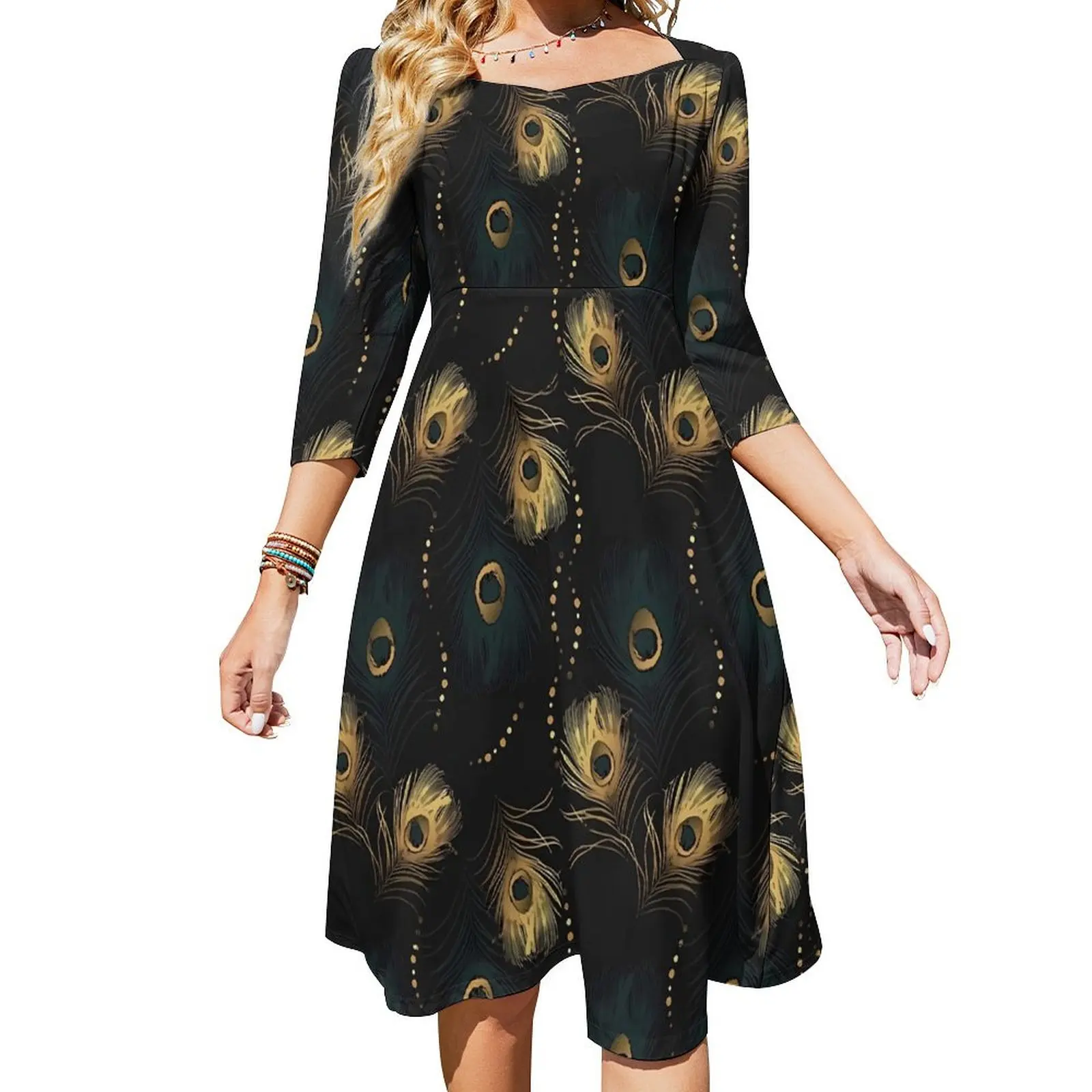 Golden Peacock Feather Casual Dress Animal Kawaii Dresses Spring Sexy Square Collar Stylish Graphic Dress Big Size
Golden Peacock Feather Casual Dress Animal Kawaii Dresses Spring Sexy Square Collar Stylish Graphic Dress Big Size