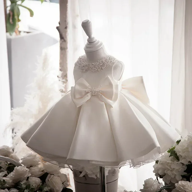 White Wedding Satin Princess Baby Girl Dress Bow 1 Year Birthday Evening Party Christening Dress Wednesday Costume Girl
White Wedding Satin Princess Baby Girl Dress Bow 1 Year Birthday Evening Party Christening Dress Wednesday Costume Girl