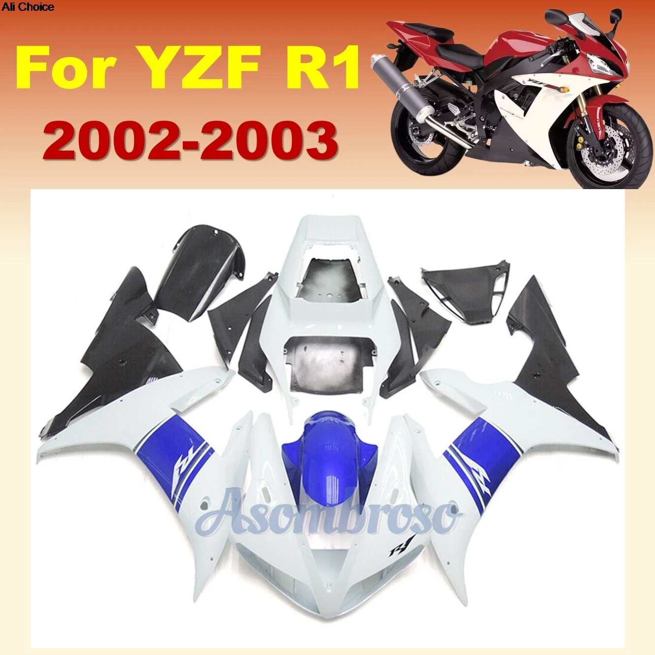 ABS Plastic Injection Bodykit YZF R1 2002 2003 YZFR1 Motorcycle Fairings set For Yamaha YZF-R1 | Blue White Bodywork
ABS Plastic Injection Bodykit YZF R1 2002 2003 YZFR1 Motorcycle Fairings set For Yamaha YZF-R1 | Blue White Bodywork