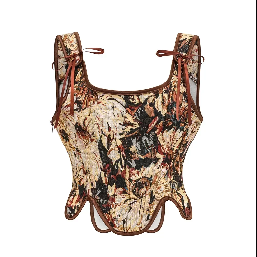 Women Vintage Oil Painting Floral Print Overbust Corset Tops Gothic Side Zip Body Shaper Lingerie Shoulder Strap Bustier Vest
Women Vintage Oil Painting Floral Print Overbust Corset Tops Gothic Side Zip Body Shaper Lingerie Shoulder Strap Bustier Vest