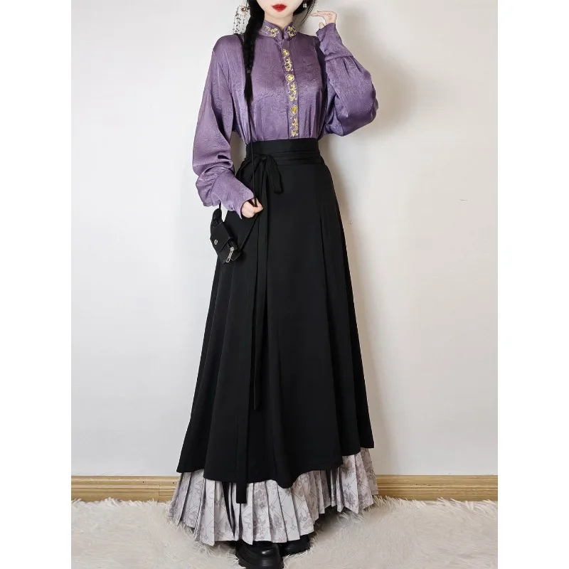 Spring new Chinese wear, stand-up collar shirt improved national style pleated skirt daily commuter suit
Spring new Chinese wear, stand-up collar shirt improved national style pleated skirt daily commuter suit