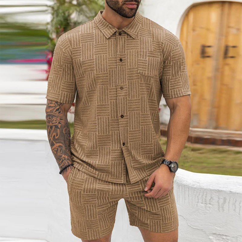 Men Fashion Graphic Short Sleeve Lapel Shirt Tops&Shorts Two Piece Suit Male Tracksuit Summer Vintage Jacquard Knitted Set New
Men Fashion Graphic Short Sleeve Lapel Shirt Tops&Shorts Two Piece Suit Male Tracksuit Summer Vintage Jacquard Knitted Set New