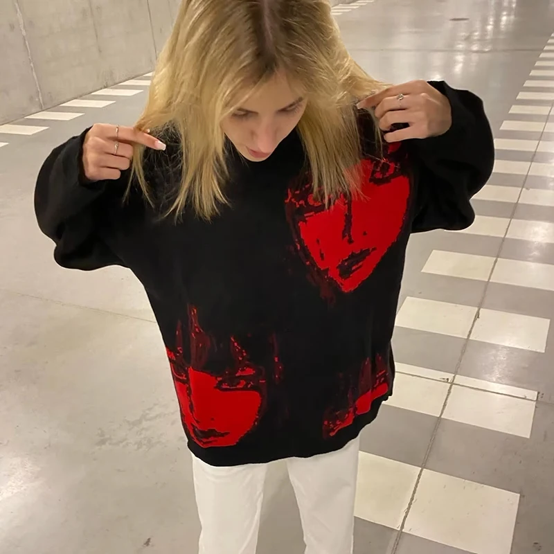 Y2K Retro Harajuku Loose Knitted Sweater Pattern Autumn Winter Pullover Trendy Hip Hop Harajuku O Neck Black Sweatshirt Clothing
Y2K Retro Harajuku Loose Knitted Sweater Pattern Autumn Winter Pullover Trendy Hip Hop Harajuku O Neck Black Sweatshirt Clothing