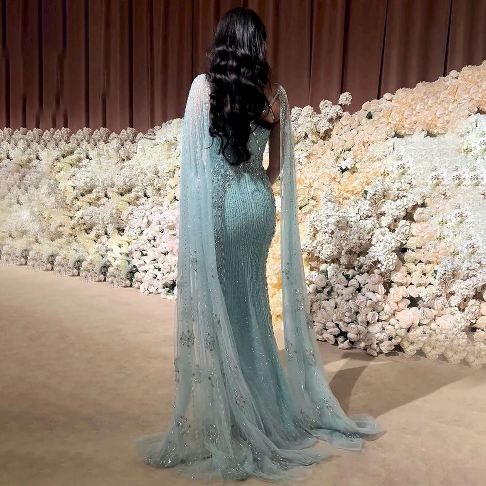 Mermaid Elegant Blue Cape Sleeves Beaded Luxury Tulle Strapless Floor Length Sequined Evening Gowns Long 2024 for Women Party
Mermaid Elegant Blue Cape Sleeves Beaded Luxury Tulle Strapless Floor Length Sequined Evening Gowns Long 2024 for Women Party