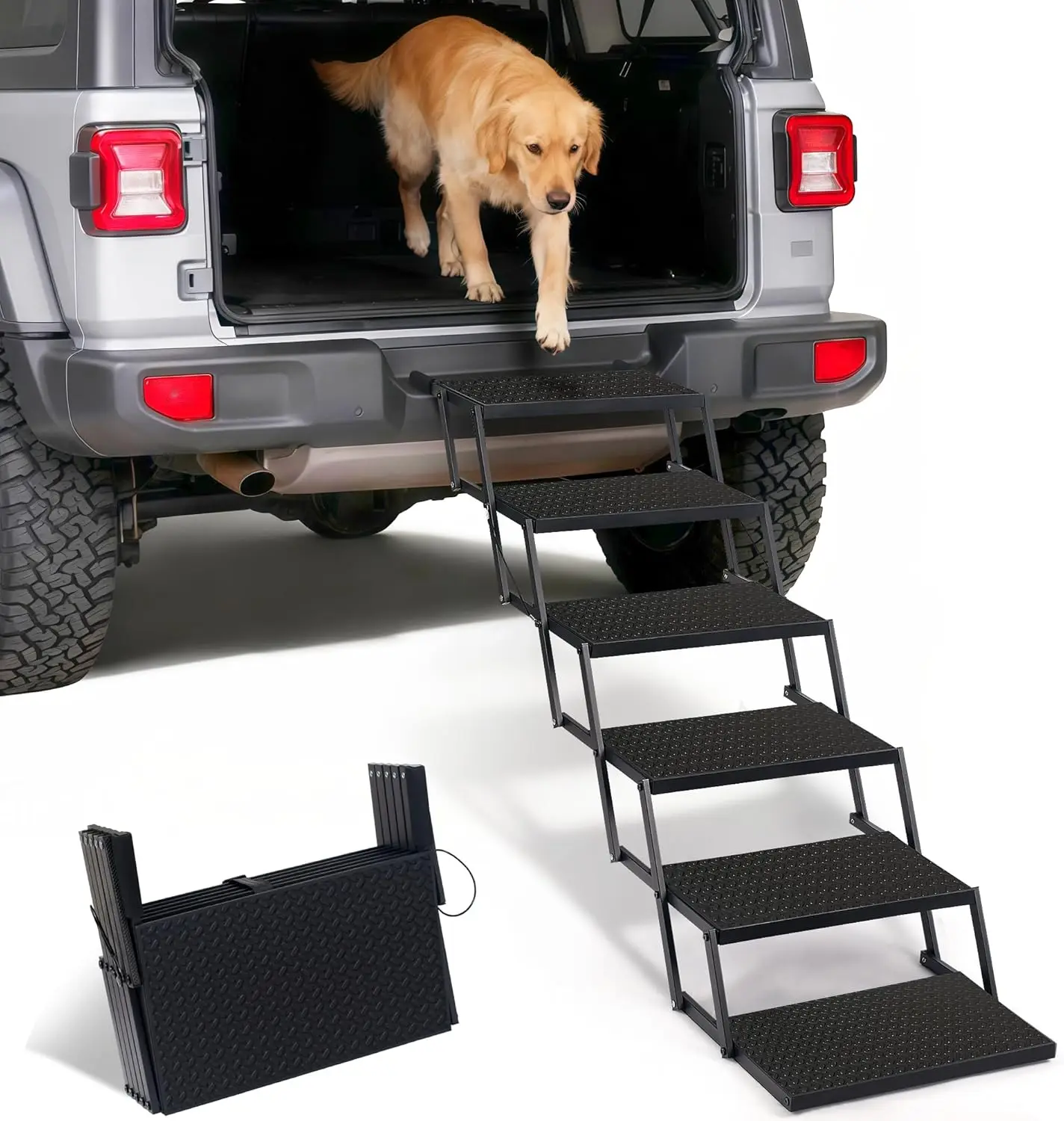 Foldable Dog Car Steps: Non-Slip Pet Stairs for Large Dogs, Lightweight Metal Frame, 6 Steps
Foldable Dog Car Steps: Non-Slip Pet Stairs for Large Dogs, Lightweight Metal Frame, 6 Steps