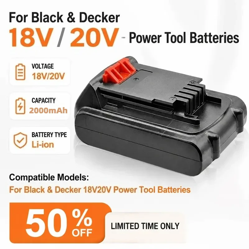18V 2000mAh Battery for BLACK&DECKER 18V 20V Power Tools
18V 2000mAh Battery for BLACK&DECKER 18V 20V Power Tools