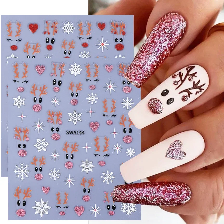 2pcs Glitter Christmas Nail Art Stickers 3D Elk Snowflake Antler Love Nail Decor DIY Self-Adhesive Slider Winter Manicure Decals
2pcs Glitter Christmas Nail Art Stickers 3D Elk Snowflake Antler Love Nail Decor DIY Self-Adhesive Slider Winter Manicure Decals