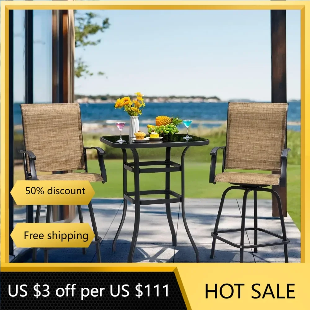 Swivel Bar Set 3 Pieces Patio High Top Bar Table and Stools Chairs Set Textilene Sling Fabric Outdoor Bar Stools
Swivel Bar Set 3 Pieces Patio High Top Bar Table and Stools Chairs Set Textilene Sling Fabric Outdoor Bar Stools