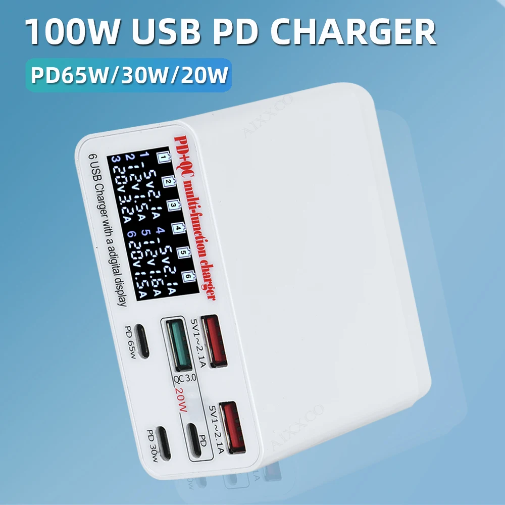 100W USB C Fast Charger Station QC3.0 USB Charger Phone Tablet Adapter PD 65W For Samsung iPhone iPAD Xiaomi
100W USB C Fast Charger Station QC3.0 USB Charger Phone Tablet Adapter PD 65W For Samsung iPhone iPAD Xiaomi
