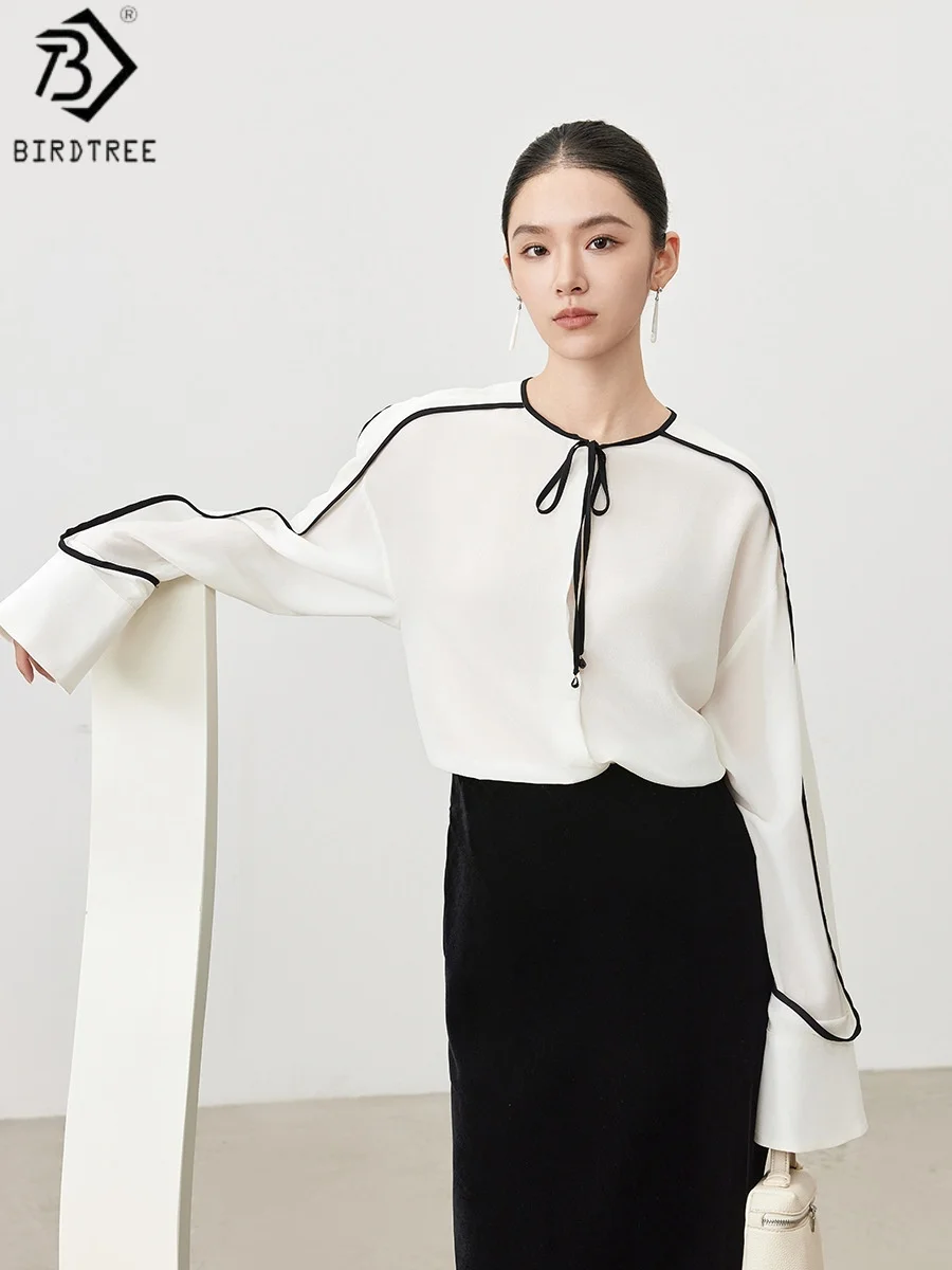 Блузка Birdtree из 100% шелка, женская однотонная блузка с лентой и круглым вырезом, с длинным рукавом, на одной пуговице, новинка весны 2026, T62231JF
Блузка Birdtree из 100% шелка, женская однотонная блузка с лентой и круглым вырезом, с длинным рукавом, на одной пуговице, новинка весны 2026, T62231JF