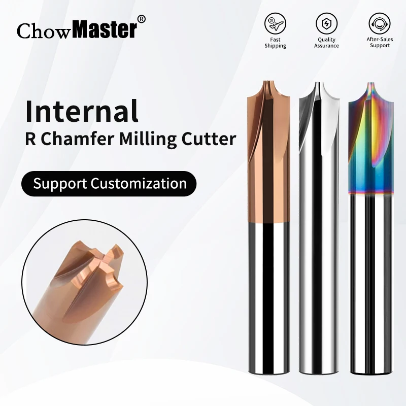 Chowmaster 4 Flutes Internal R Chamfer Milling Cutter Tungsten Steel Circular Arc Endmill for CNC Machining Center R0.2-R8
Chowmaster 4 Flutes Internal R Chamfer Milling Cutter Tungsten Steel Circular Arc Endmill for CNC Machining Center R0.2-R8
