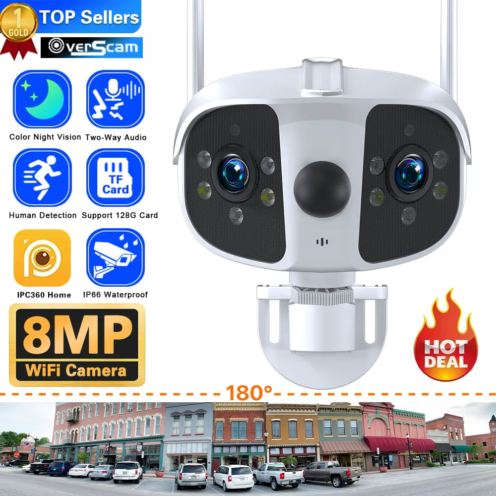 Outdoor 4K 8MP 4MP 180° Ultra Wide View Angle Panoramic WIFI Dual Lens Integrated Machine Security IPC360 Home Human Detection
Outdoor 4K 8MP 4MP 180° Ultra Wide View Angle Panoramic WIFI Dual Lens Integrated Machine Security IPC360 Home Human Detection