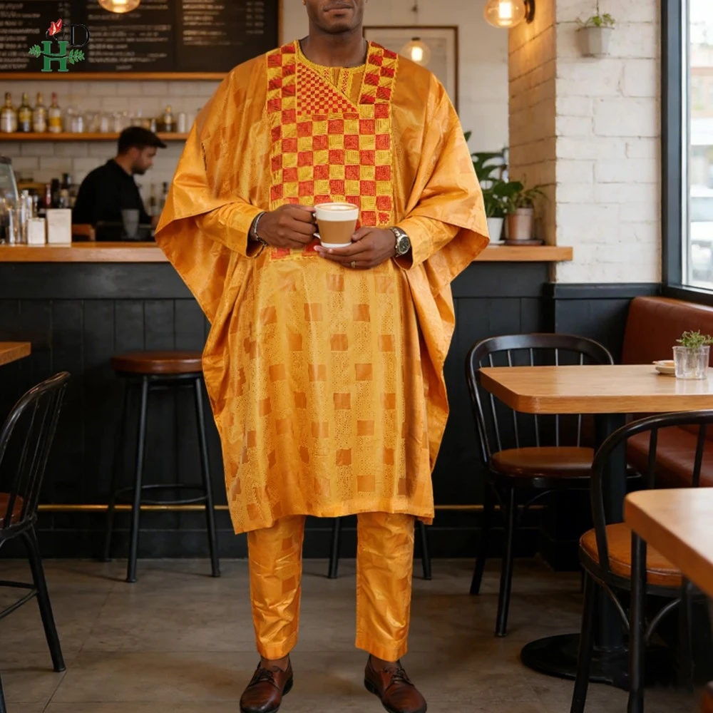 2026 African Clothing For Man Traditional Agbada Sets 3PCS Yellow Bazin Riche Shirt Pant Embroidery Wedding Party Suit Plus Size
2026 African Clothing For Man Traditional Agbada Sets 3PCS Yellow Bazin Riche Shirt Pant Embroidery Wedding Party Suit Plus Size