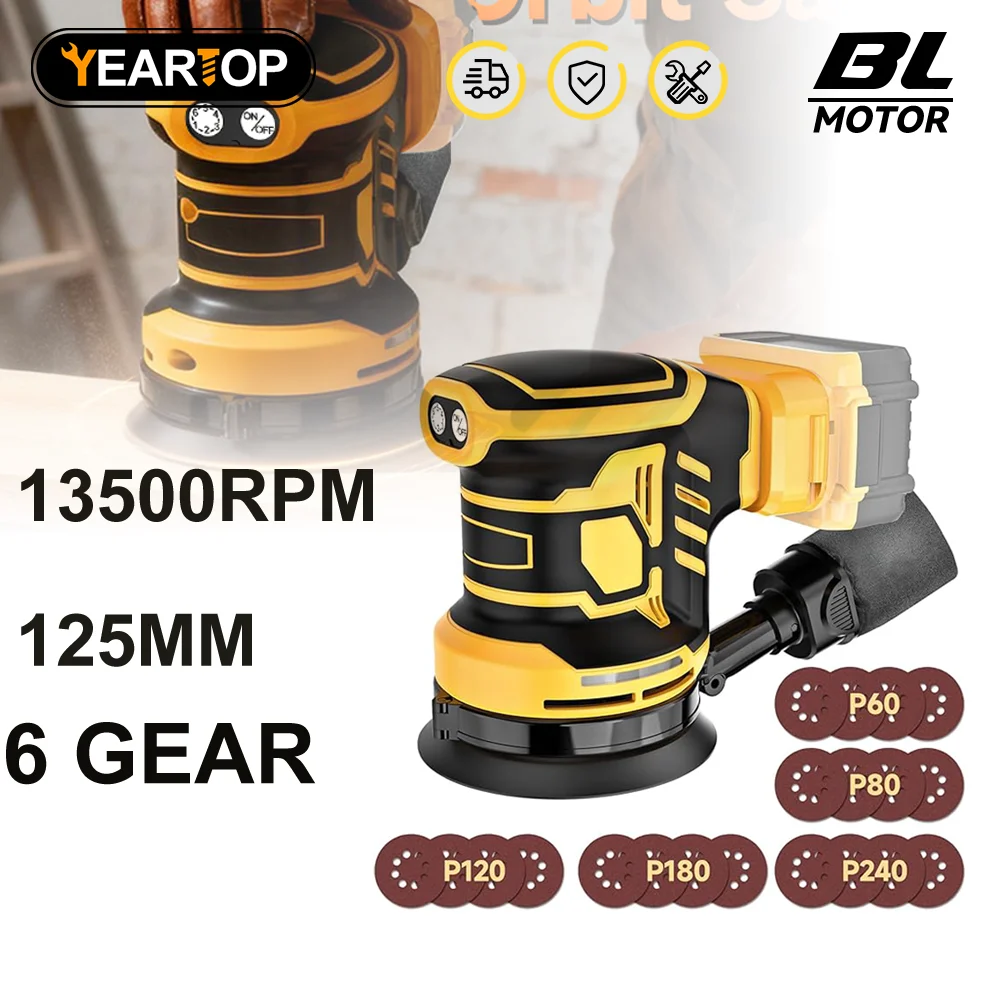 YEARTOP Electric Orbital Sander 125MM 6 Gear Cordless Grinding Sanding Polishing Machine Woodwork Power Tool For Dewalt Battery
YEARTOP Electric Orbital Sander 125MM 6 Gear Cordless Grinding Sanding Polishing Machine Woodwork Power Tool For Dewalt Battery