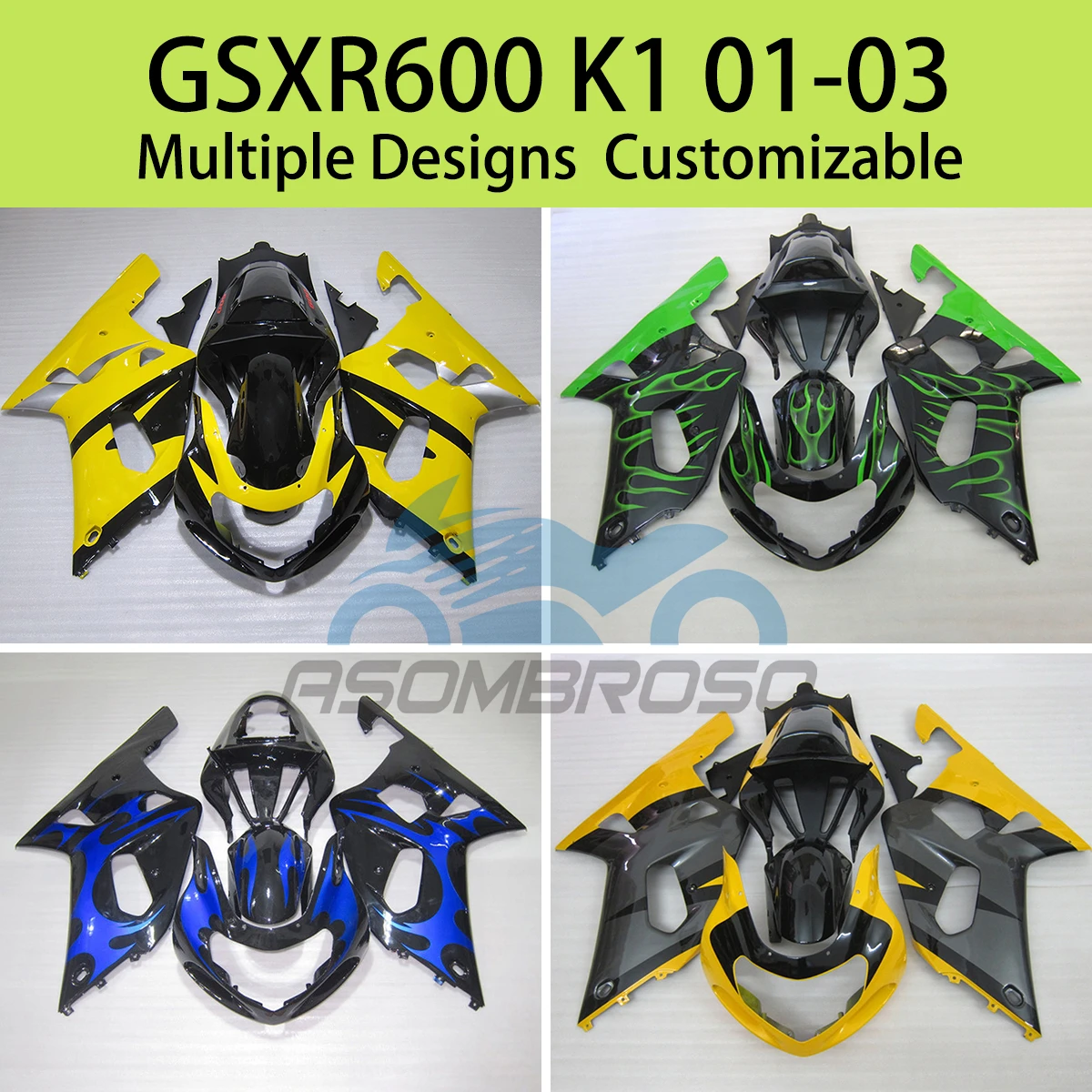 Fairings GSXR600 GSXR750 01 02 03 Motorcycle Customized Prime Fairing Kit for SUZUKI GSXR 600 750 K1 2001 2002 2003
Fairings GSXR600 GSXR750 01 02 03 Motorcycle Customized Prime Fairing Kit for SUZUKI GSXR 600 750 K1 2001 2002 2003