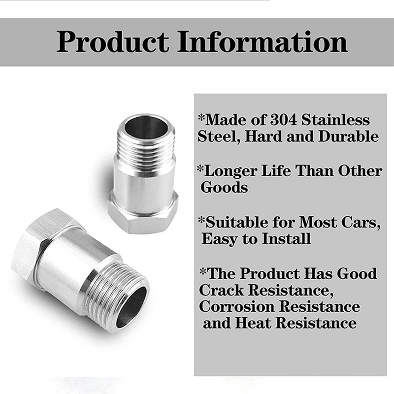 1 шт. из нержавеющей стали, внутренняя и внешняя резьба M18 * 1,5, проставка для датчика кислорода 
1 шт. из нержавеющей стали, внутренняя и внешняя резьба M18 * 1,5, проставка для датчика кислорода
